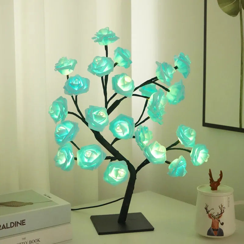 24 LED Rose Lamp | Bonsai Style Christmas Tree Lights | Tabletop Decoration